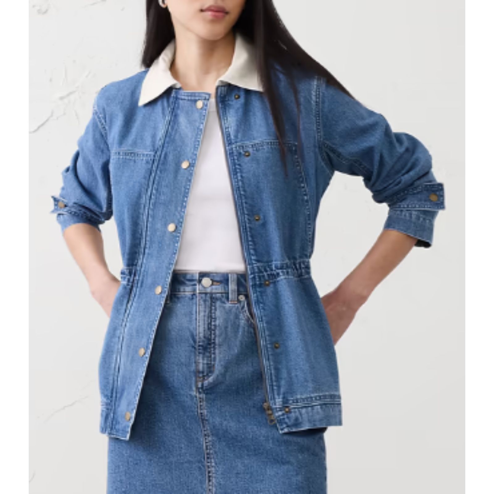 Banana Republic Cotton Classic Denim Utility Jacket Stand Collar Coat Xl